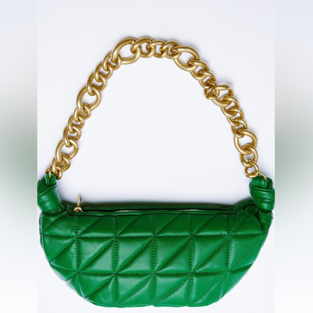 Green Quilted Chain Shoulder Bag
